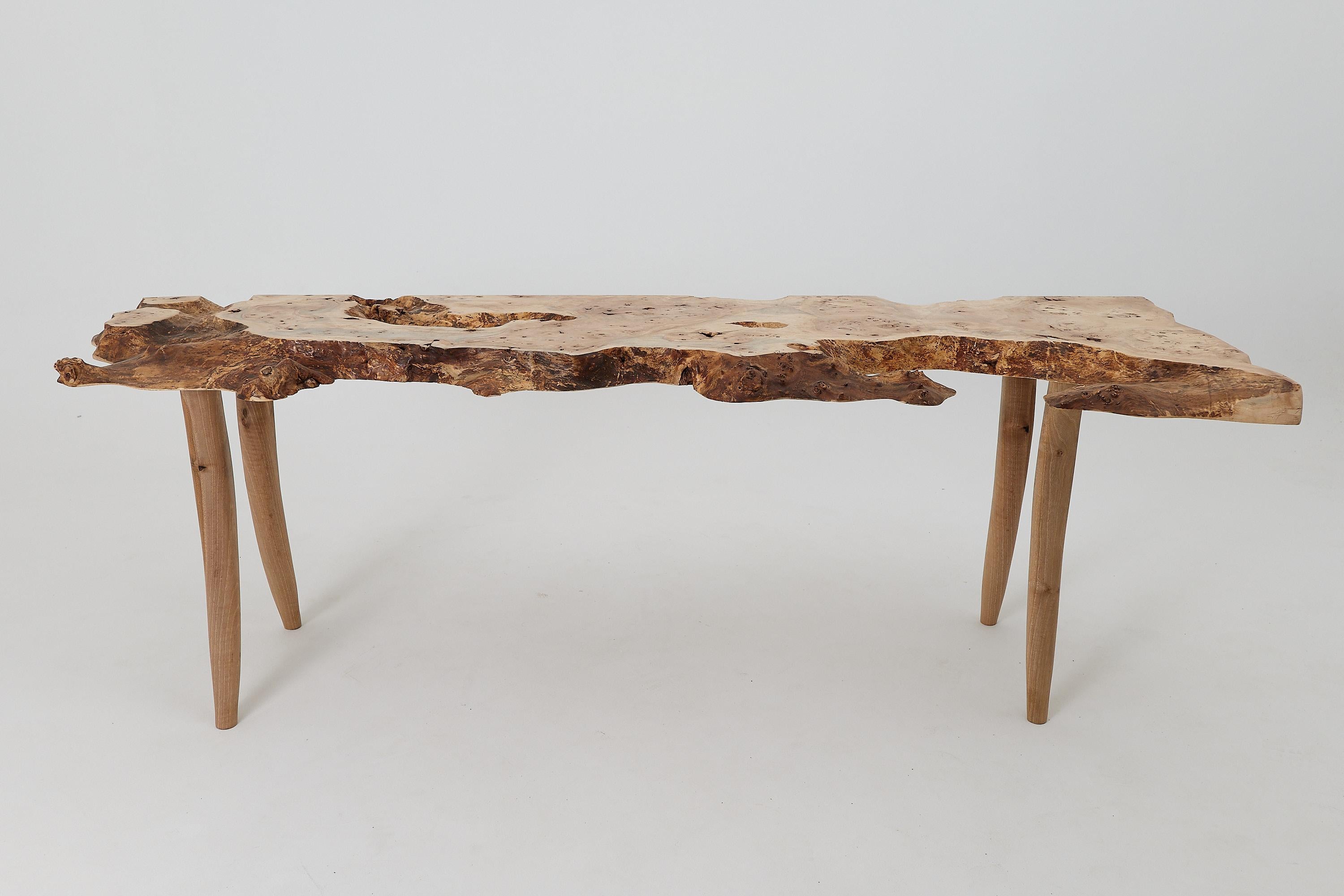 Fait main Table console en bois de ronce Organic Modern Live-Edge, Logniture en vente