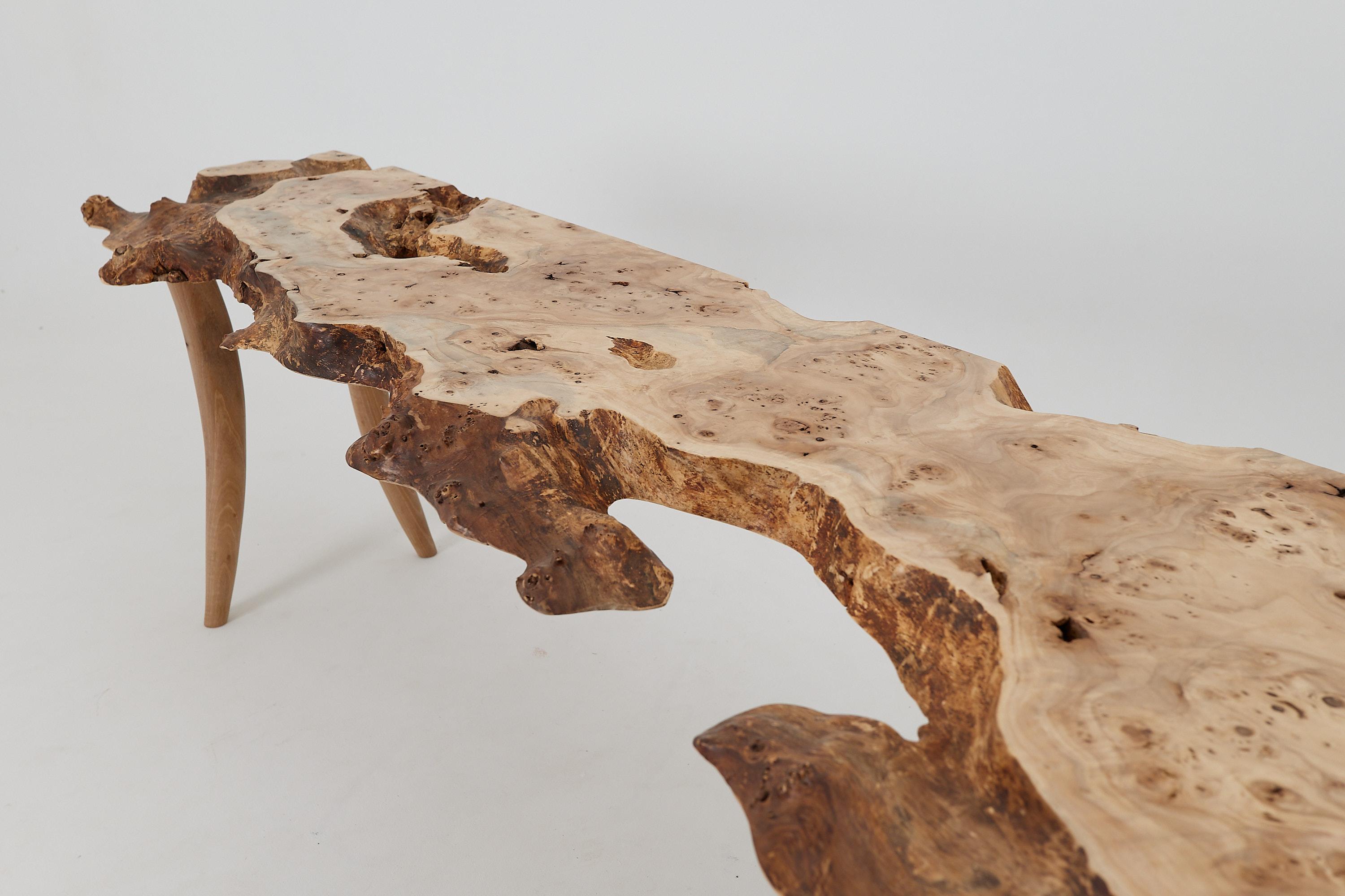 XXIe siècle et contemporain Table console en bois de ronce Organic Modern Live-Edge, Logniture en vente