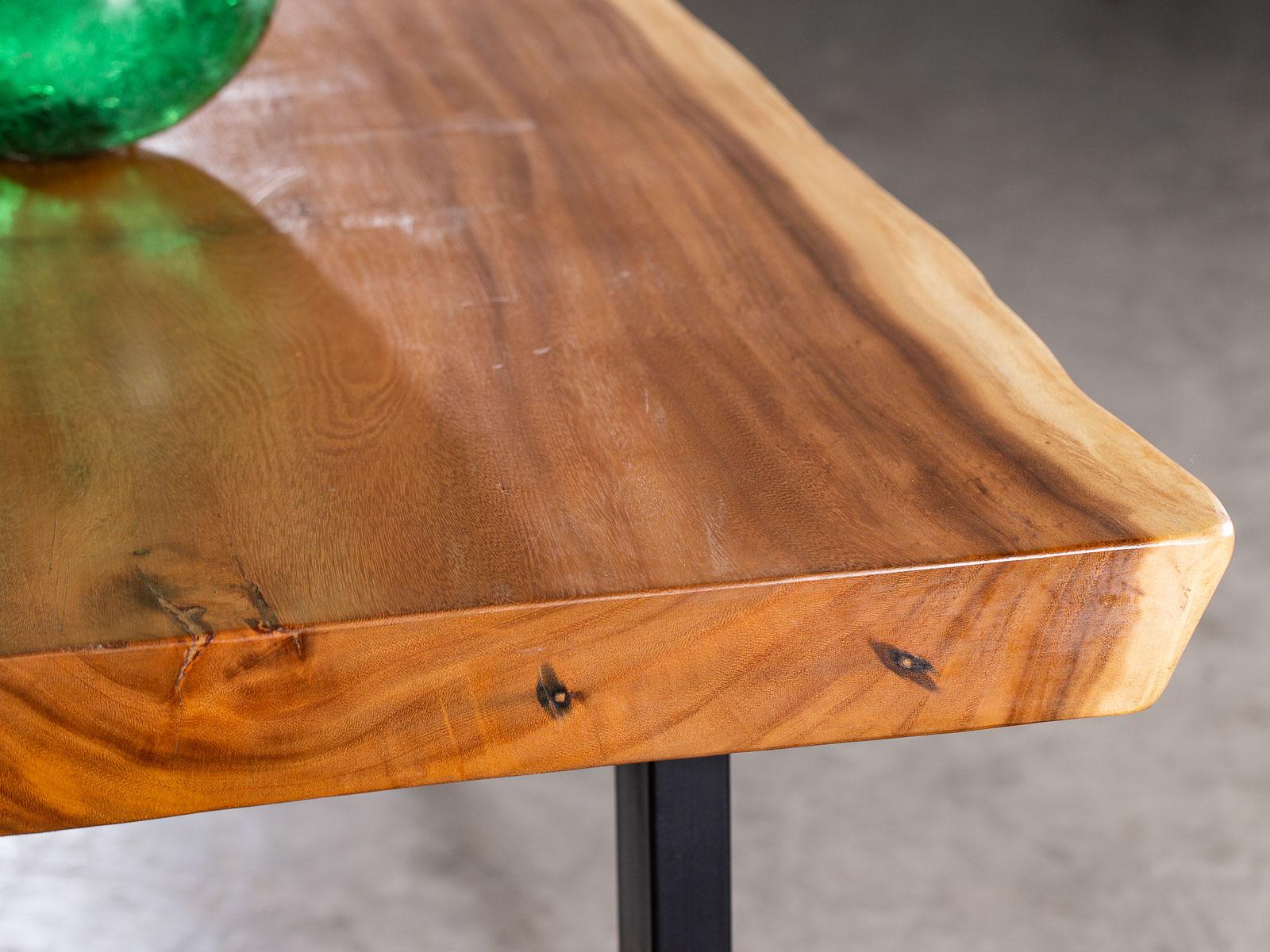 Organic Modern Live Edge Teak Contemporary Dining Table Metal Base 5