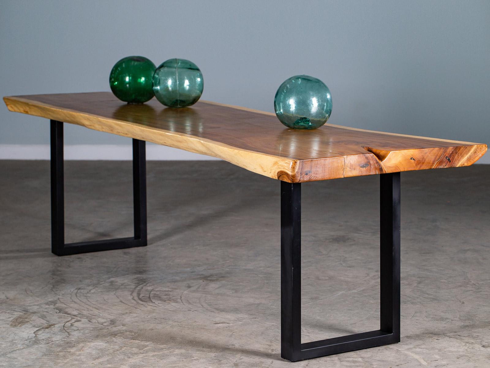 Organic Modern Live Edge Teak Contemporary Dining Table Metal Base 6