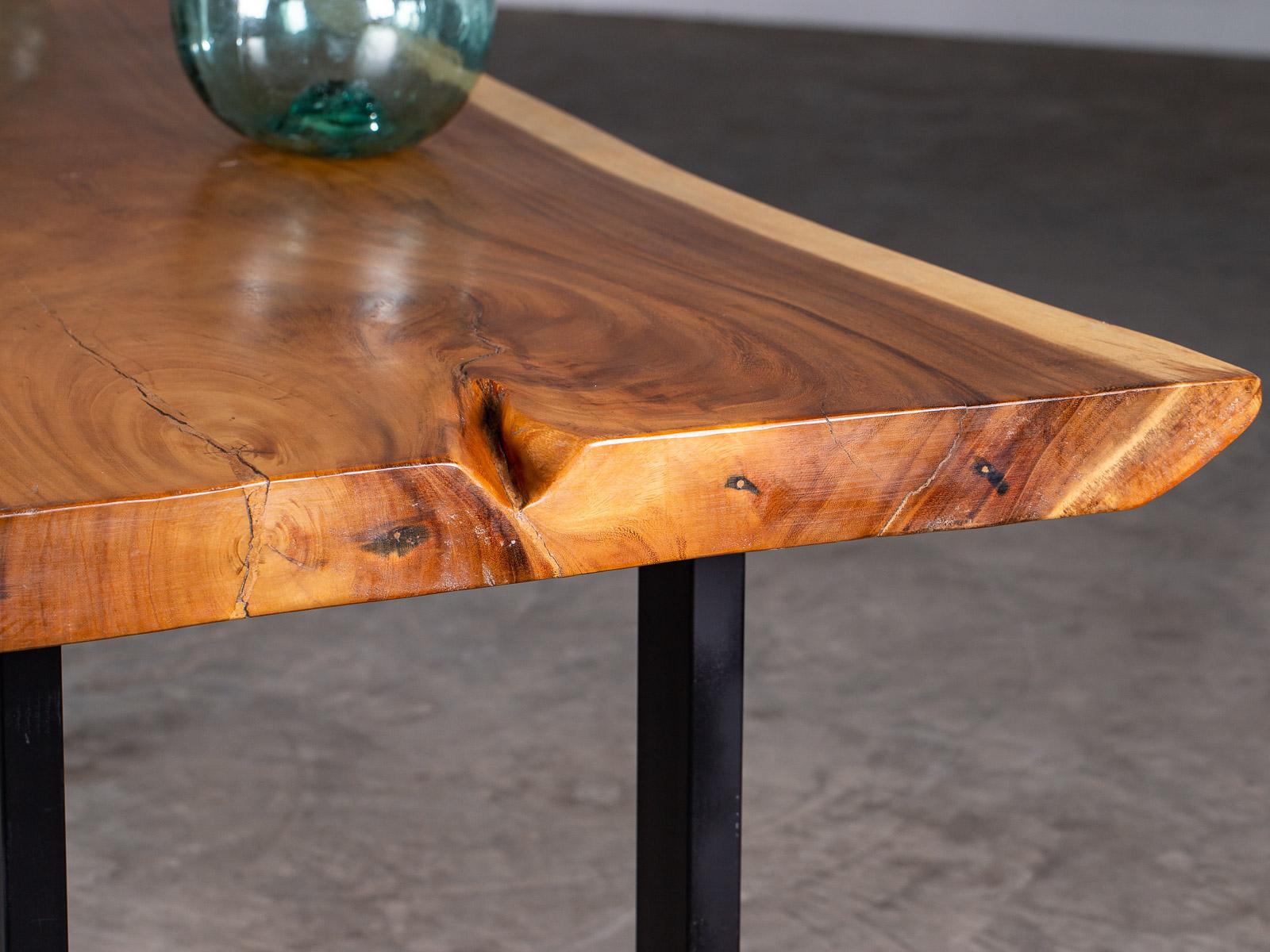 Organic Modern Live Edge Teak Contemporary Dining Table Metal Base 7