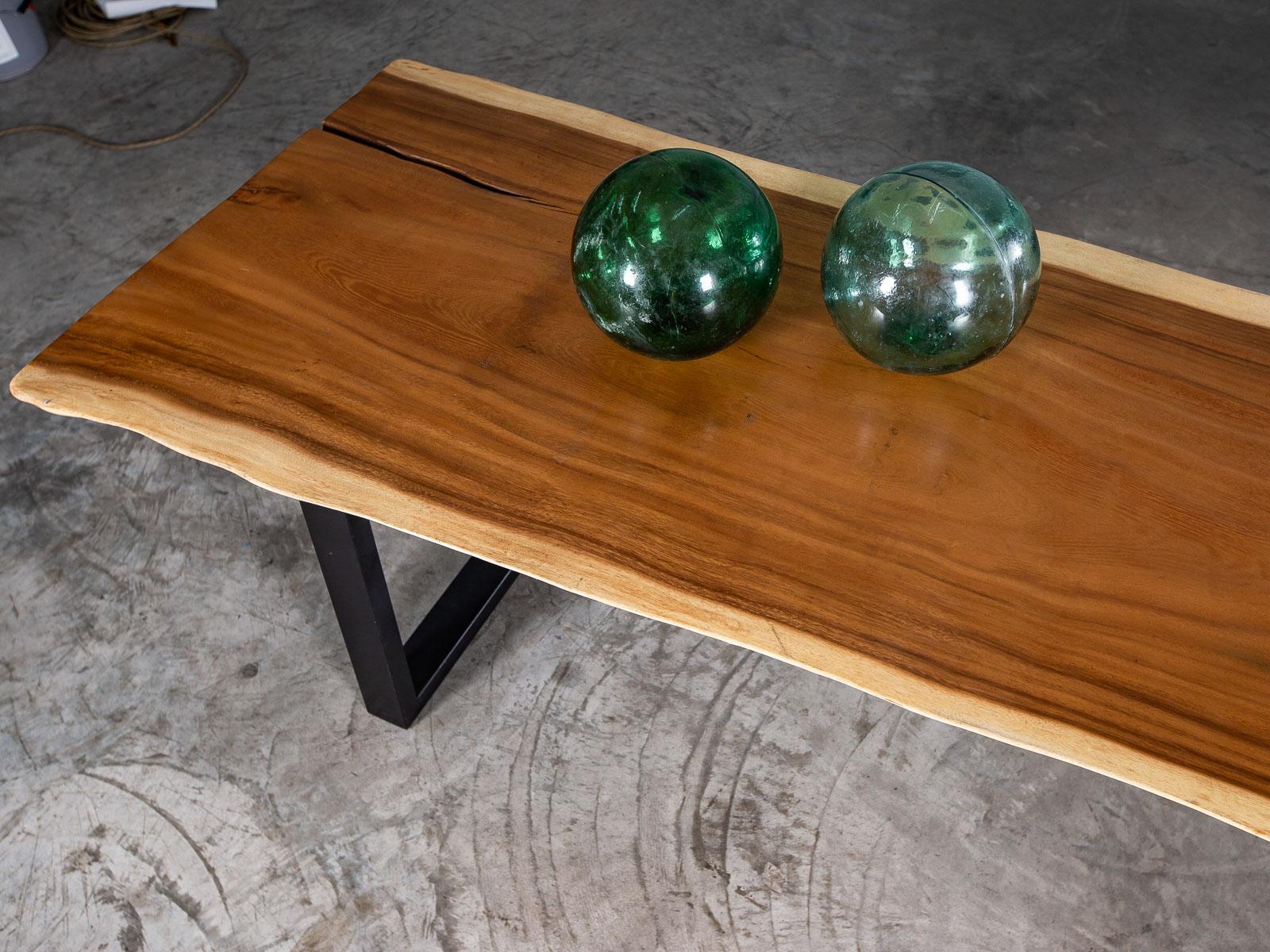 Indonesian Organic Modern Live Edge Teak Contemporary Dining Table Metal Base