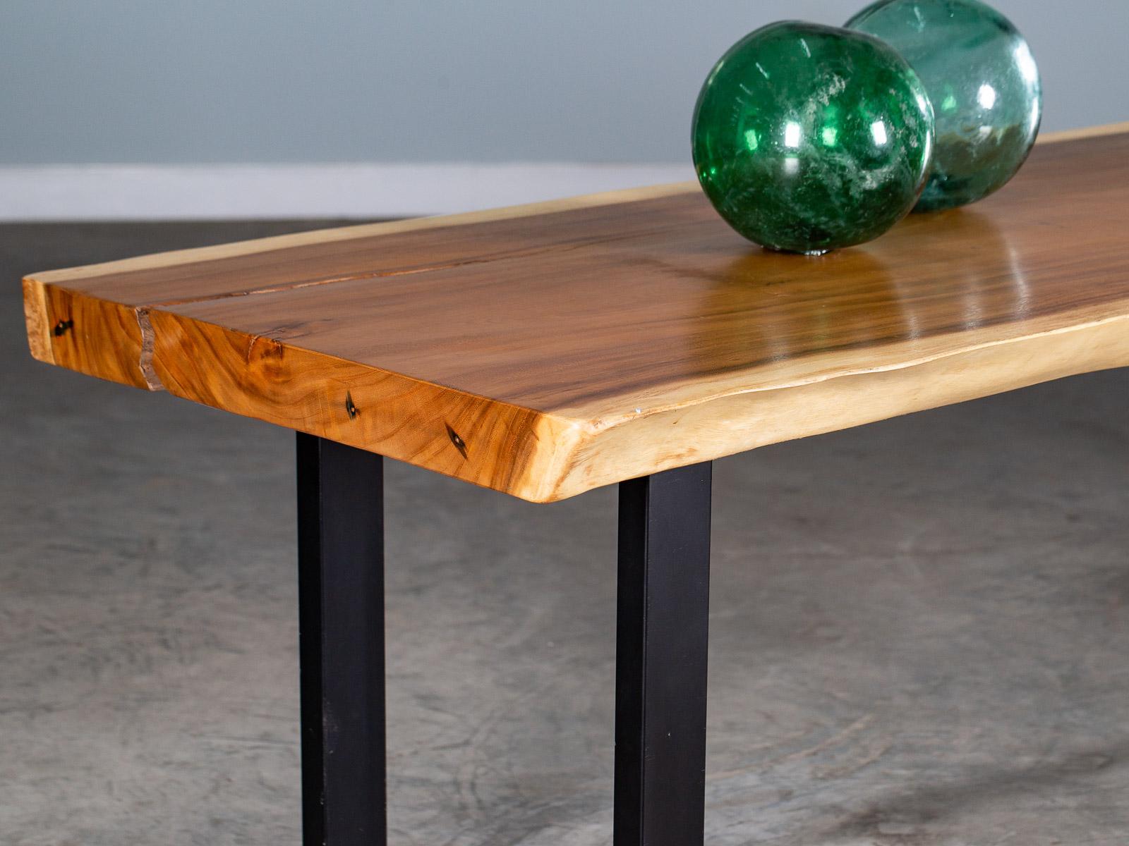 Iron Organic Modern Live Edge Teak Contemporary Dining Table Metal Base