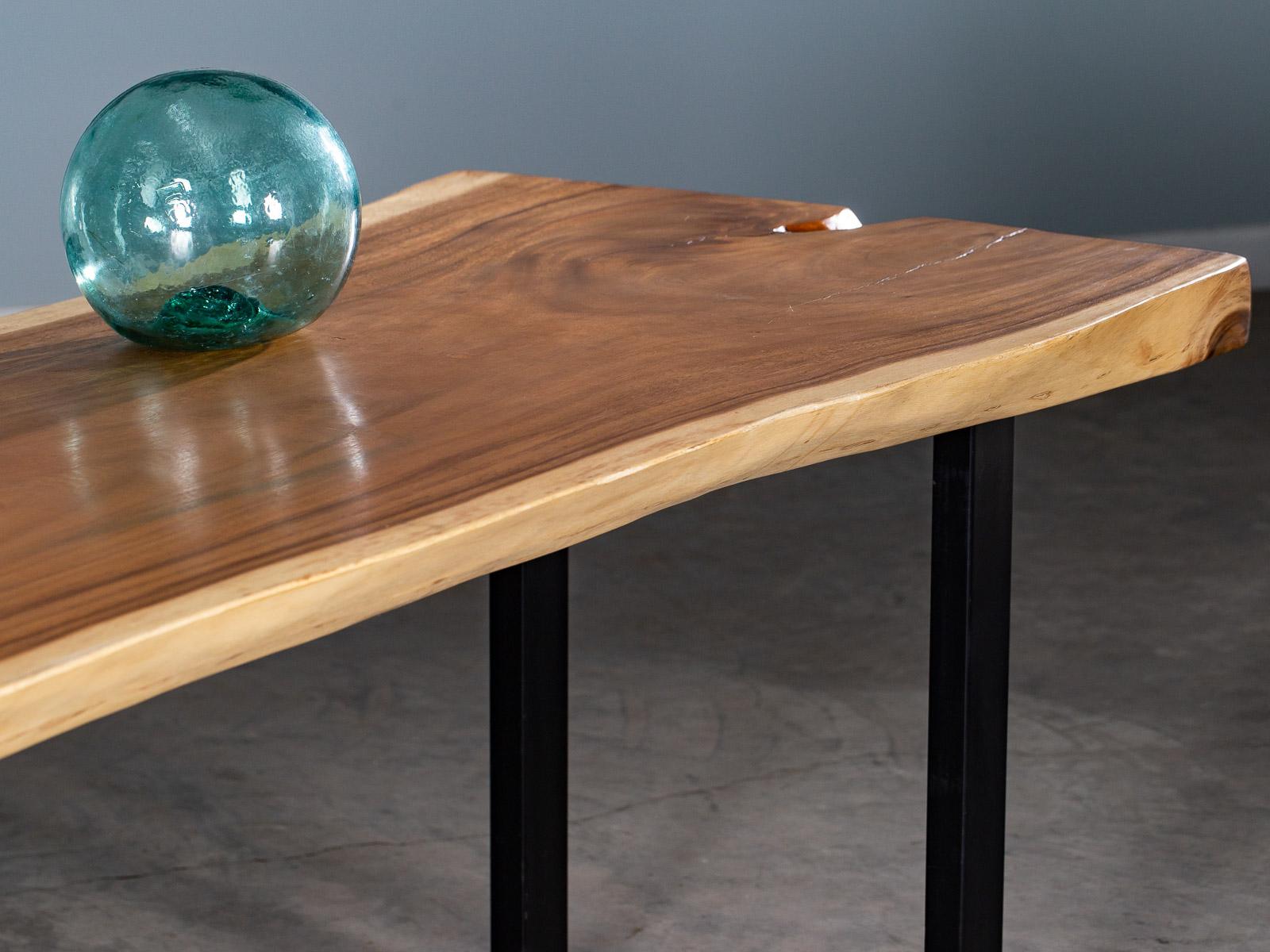 Organic Modern Live Edge Teak Contemporary Dining Table Metal Base 1