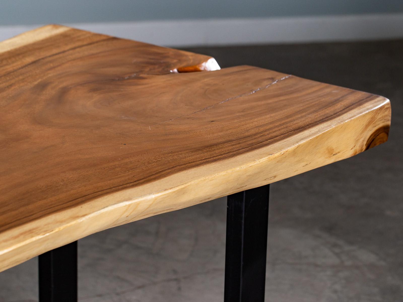 Organic Modern Live Edge Teak Contemporary Dining Table Metal Base 2