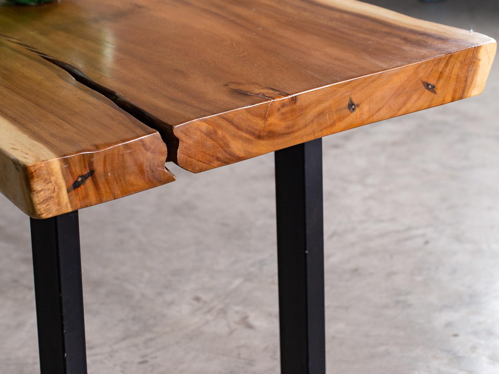 Organic Modern Live Edge Teak Contemporary Dining Table Metal Base 3