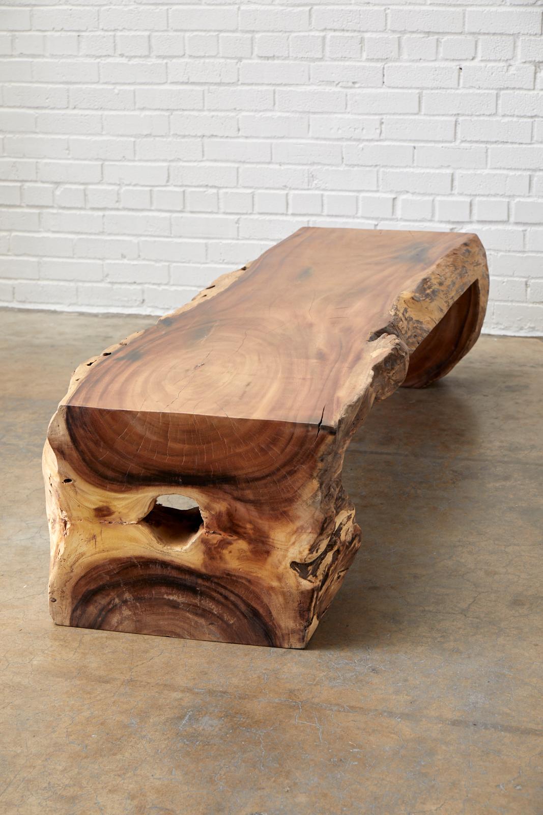 Organic Modern Live Edge Teak Hardwood Log Bench 4