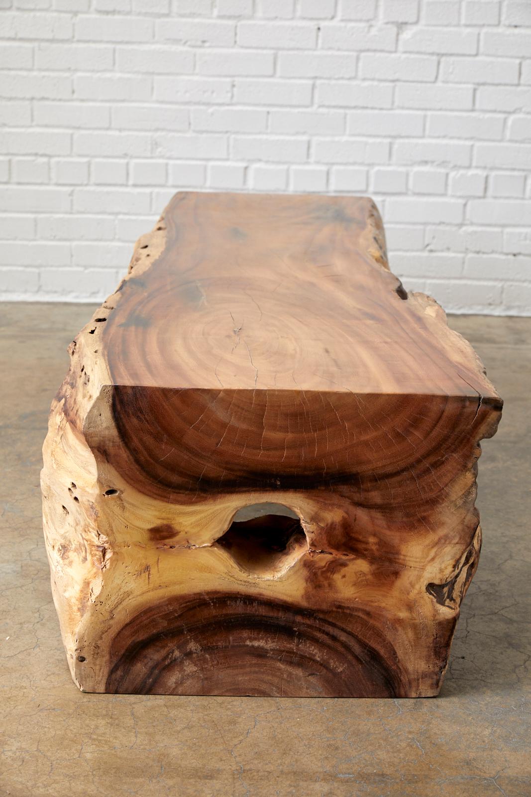 Organic Modern Live Edge Teak Hardwood Log Bench 6