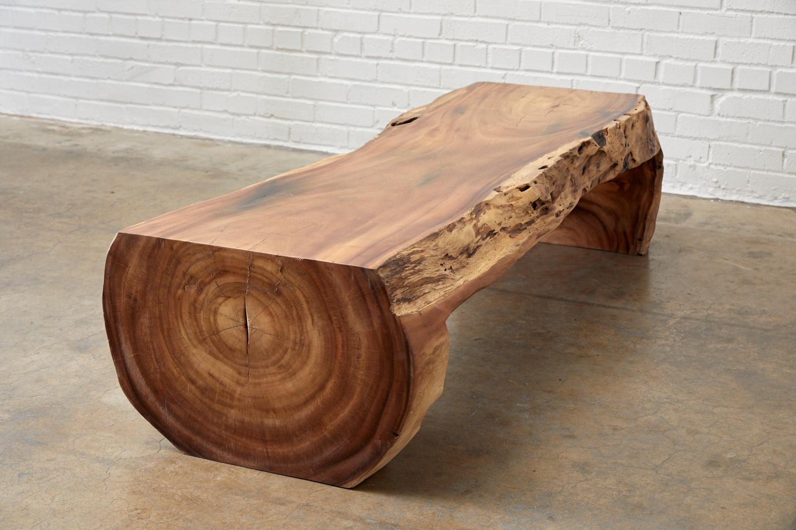 Organic Modern Live Edge Teak Hardwood Log Bench 10