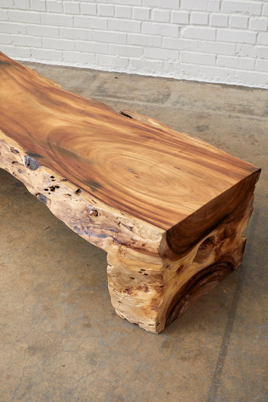 American Organic Modern Live Edge Teak Hardwood Log Bench