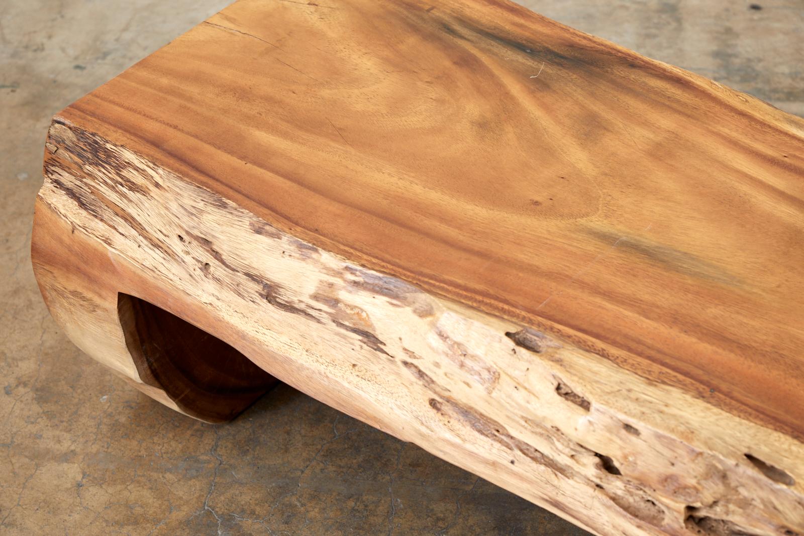 Hand-Crafted Organic Modern Live Edge Teak Hardwood Log Bench