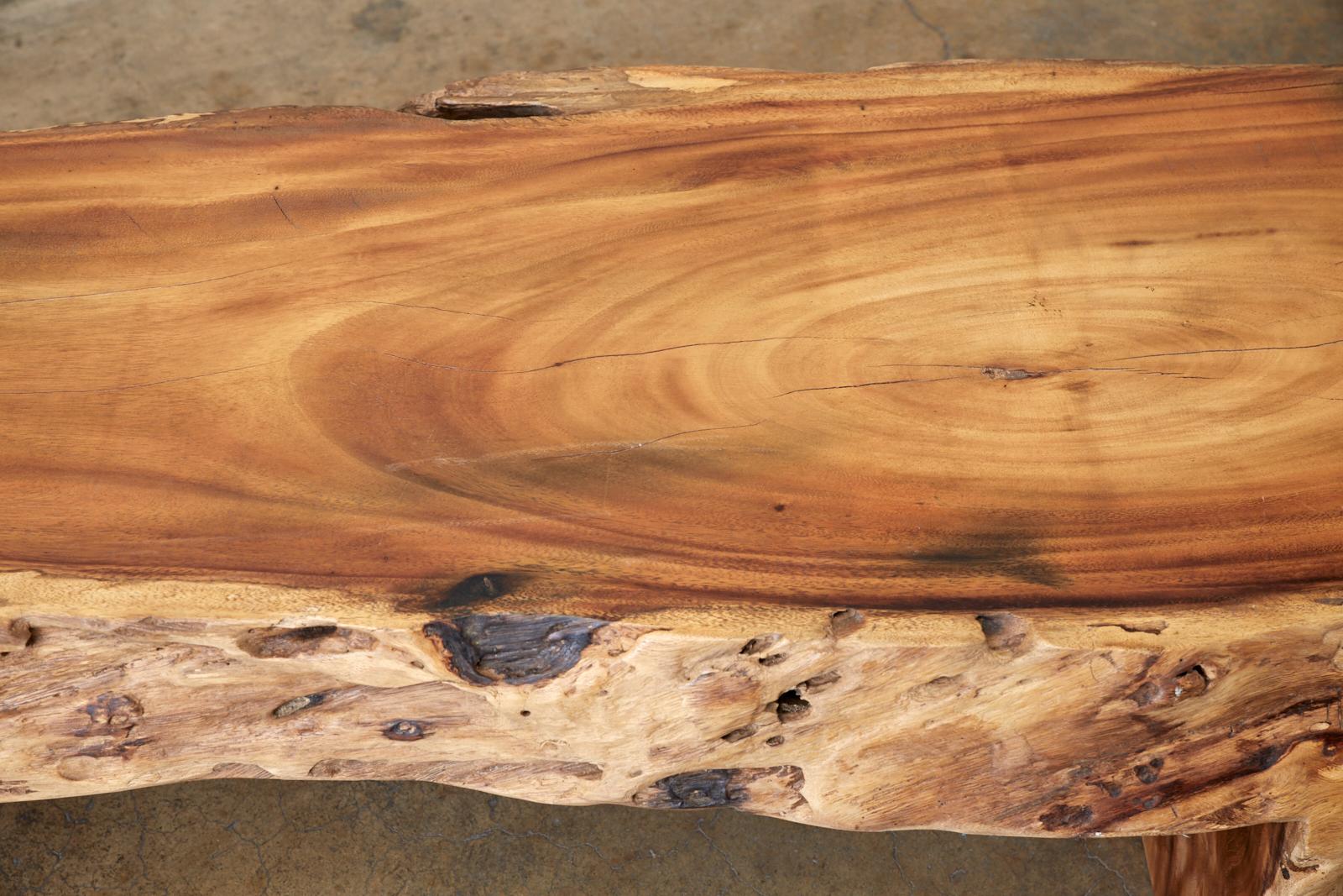 Organic Modern Live Edge Teak Hardwood Log Bench In Good Condition In Rio Vista, CA