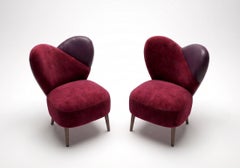 Organic Modern Lounge Chair Ft. Feminine Silhouette In Velvet & Leather