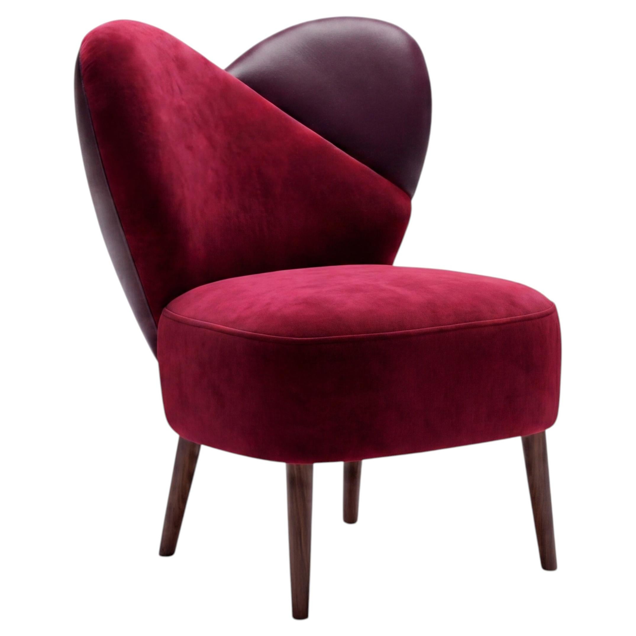 Organic Modern Lounge Chair Ft. Feminine Silhouette In Velvet & Leather For Sale