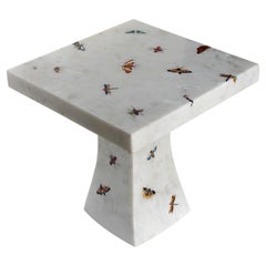 Table d'appoint moderne en marbre bio (18"), motif papillon incrusté