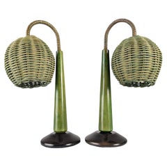Organic Modern Mario Lopez Torres Style Green Rattan Lamps 1980s
