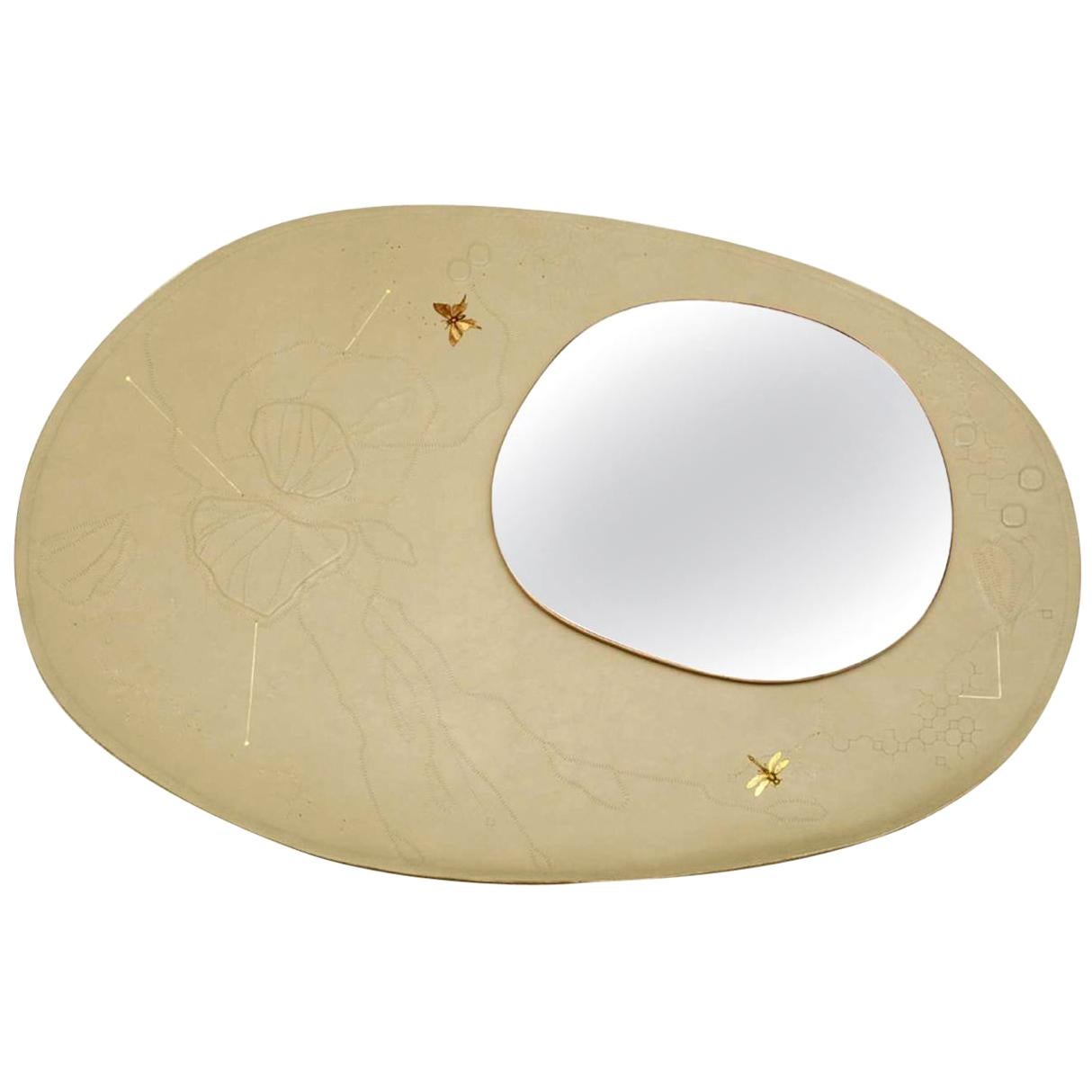 Organic Modern Mastic Beige Leather Mirror, France For Sale