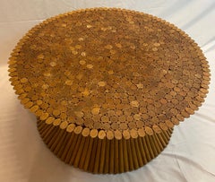 Organic Modern McGuire Bamboo & Rattan Round Coffee Table, Sculptural Bamboo