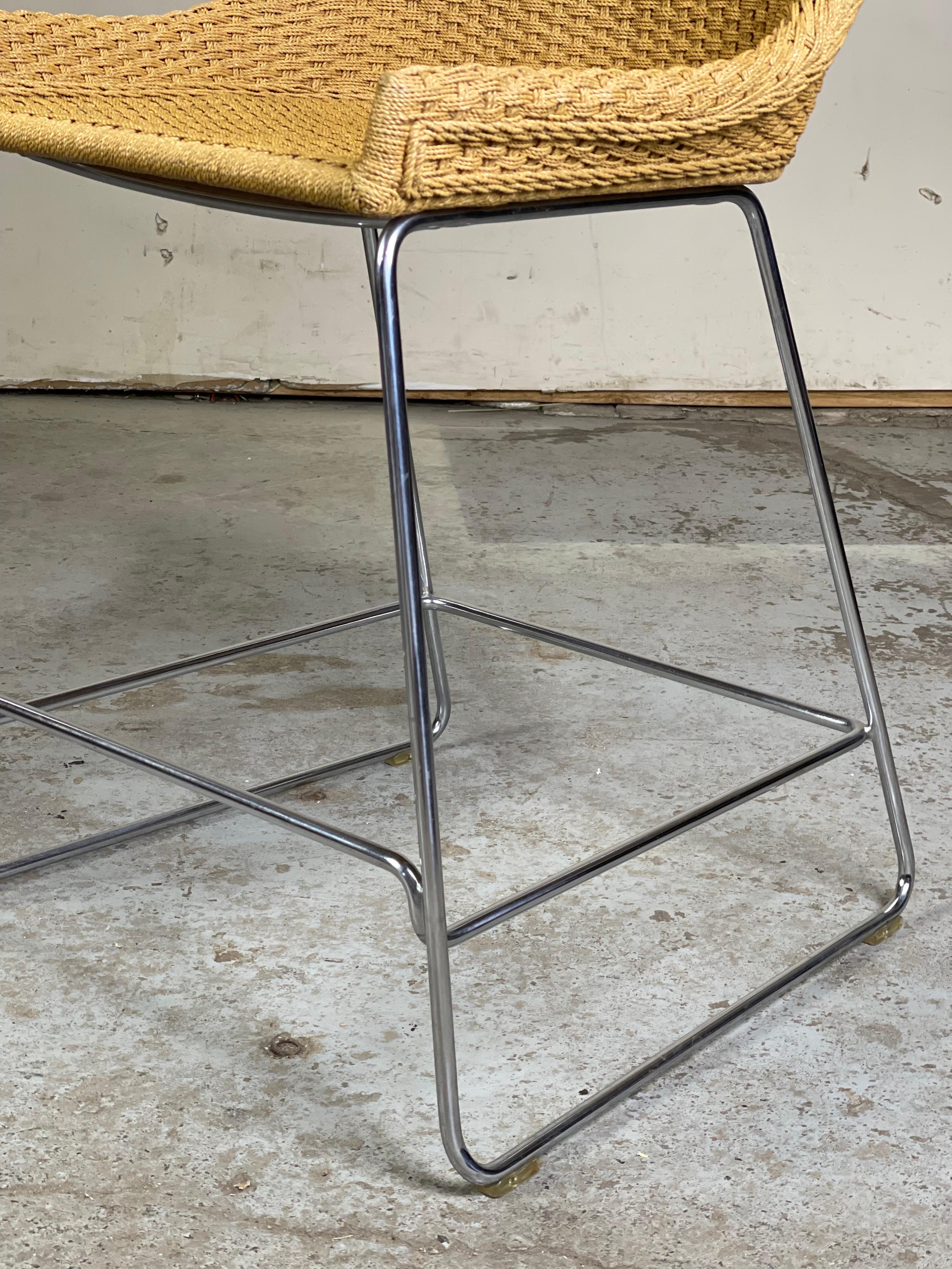 American McGuire Barstool in Rope and Chrome Counter Height Organic Modern  For Sale