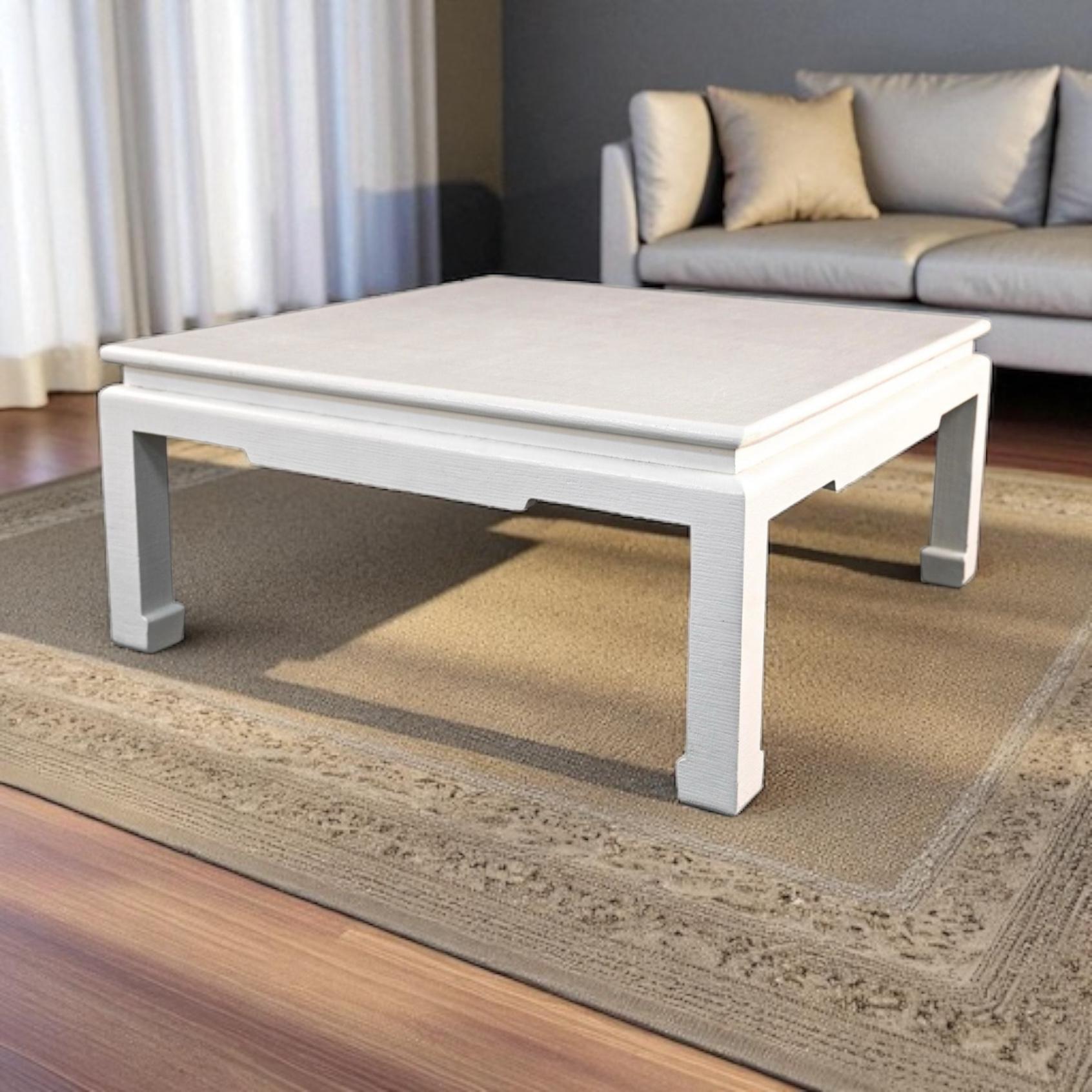 Toile de ramie Table basse carrée enveloppée de toile d'herbe Organic Modern Ming Style Att. Au boulanger en vente