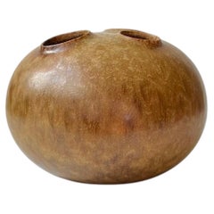 Moderne organische Mondfrosch-Vase mit brauner Glasur von Kirsten Günther - Knabstrup 1960s