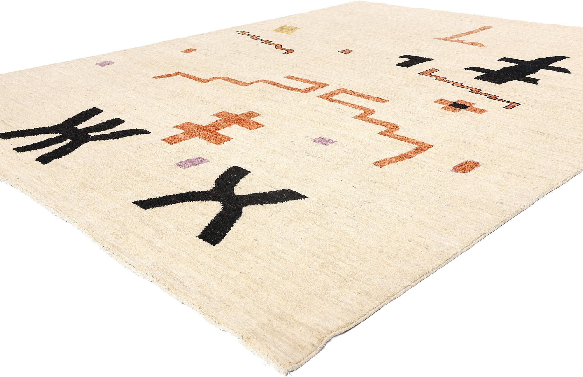 81115 Organic Modern Brutalist Moroccan Rug, 08'00 x 10'01. This stunning hand-knotted wool Organic Modern Moroccan rug seamlessly blends Brutalist-inspired simplicity with tribal enchantment, offering a captivating addition to nearly any space.