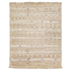 Organic Modern Moroccan Light Brown Wool Rug with Geometric Pattern
