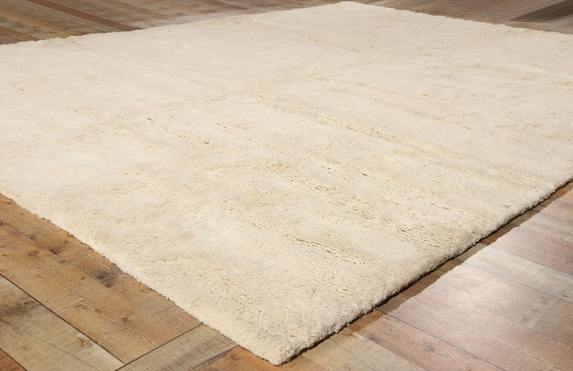 Wool Organic Modern Moroccan Minimalist Area Rug, Japandi Meets Cozy Cohesiveness For Sale