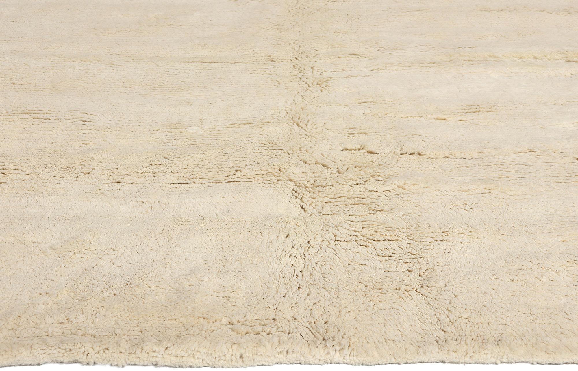 Hand-Knotted Organic Modern Moroccan Minimalist Area Rug, Japandi Meets Cozy Cohesiveness For Sale