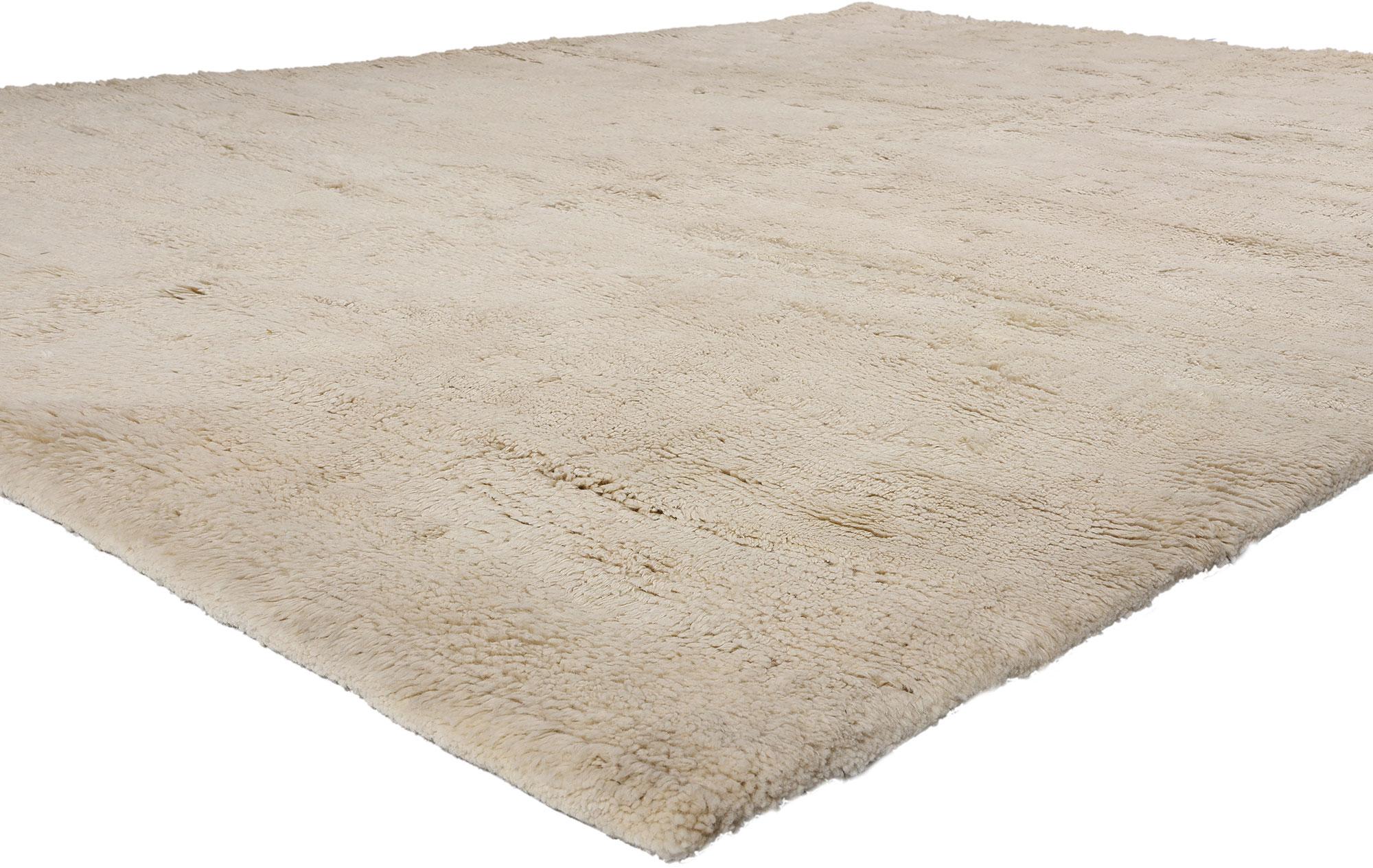 81068 Organic Modern Moroccan Shibui Rug, 09'11 x 11'11. Step into a realm where understated elegance and tranquil comfort intertwine, guided by the serene allure of this hand-knotted wool Organic Modern Shibui Moroccan area rug. Crafted with