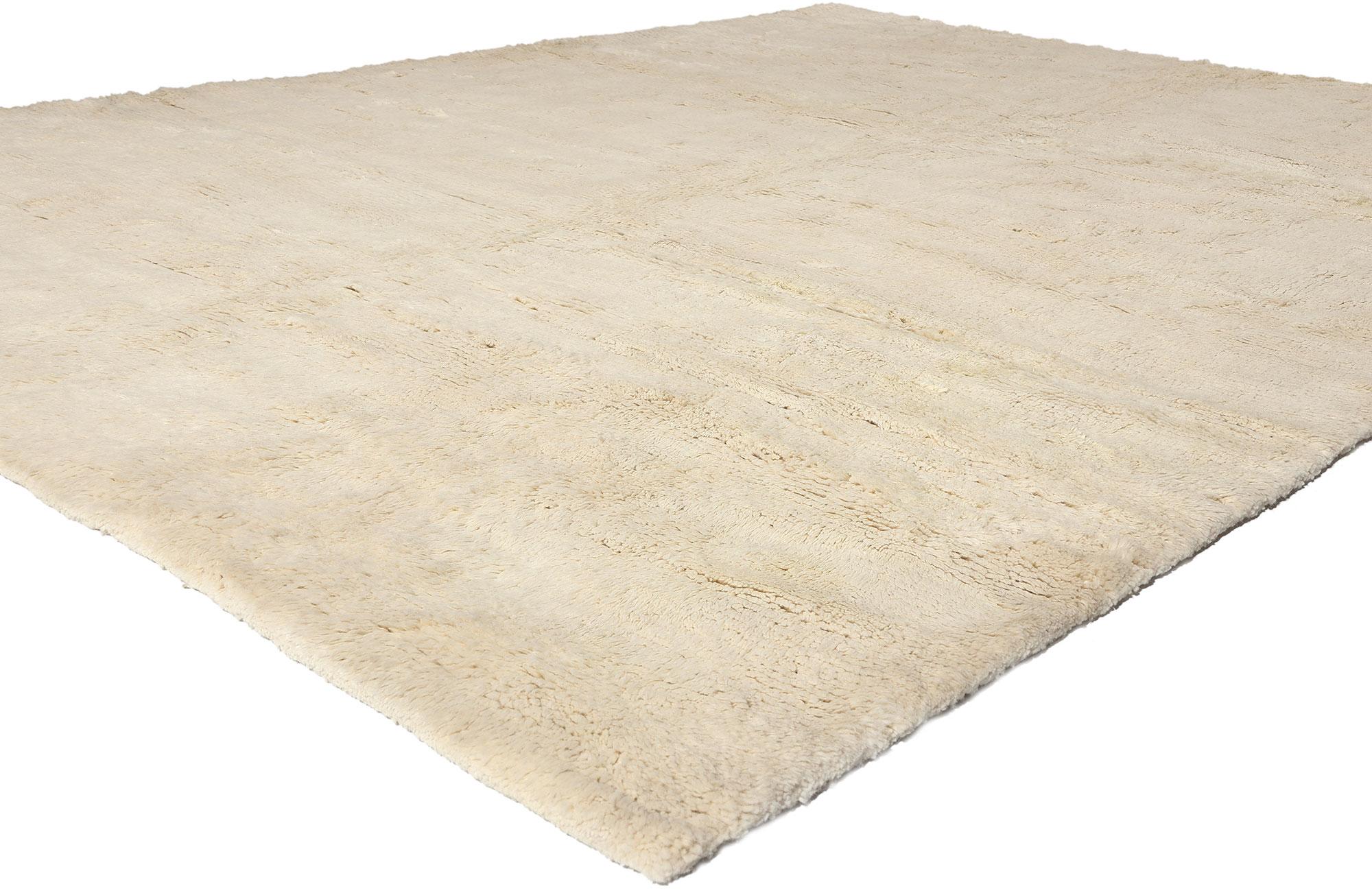 81068 Organic Modern Moroccan Shibui Rug, 09'11 x 11'11. Step into a realm where understated elegance and tranquil comfort intertwine, guided by the serene allure of this hand-knotted wool Organic Modern Shibui Moroccan area rug. Crafted with