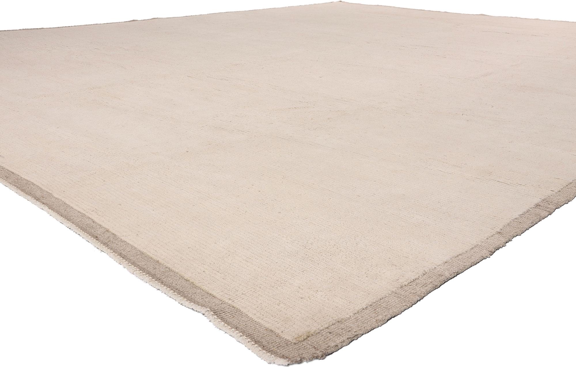 81080 Organic Modern Moroccan Minimalist Rug, 12'02 x 14'11. Enter a realm where understated elegance and tranquil comfort intertwine, guided by the serene allure of this hand-knotted wool Organic Modern Shibui Moroccan area rug. Crafted with