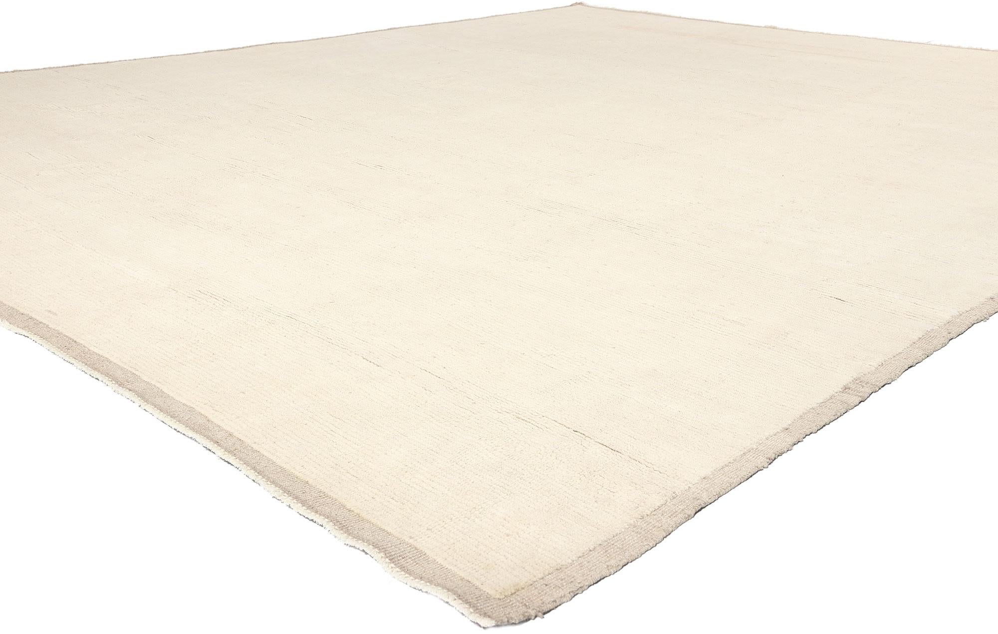 81080 Organic Modern Moroccan Minimalist Rug, 12'02 x 14'11. Enter a realm where understated elegance and tranquil comfort intertwine, guided by the serene allure of this hand-knotted wool Organic Modern Shibui Moroccan area rug. Crafted with