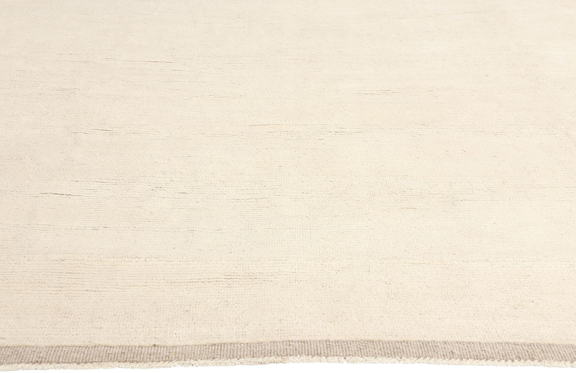 Hand-Knotted Organic Modern Moroccan Minimalist Area Rug, Japandi Meets Shibui Allure