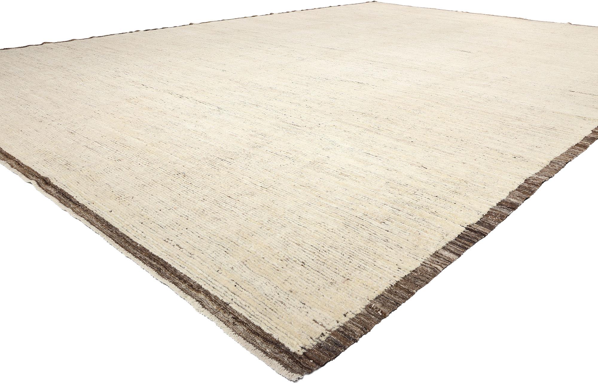 81108 Oversized Organic Modern Moroccan Rug, 14'02 x 20'03. Enter a realm of timeless sophistication with our meticulously hand-knotted wool oversized Moroccan rug, a true masterpiece that seamlessly blends the enduring allure of Biophilic Shibui