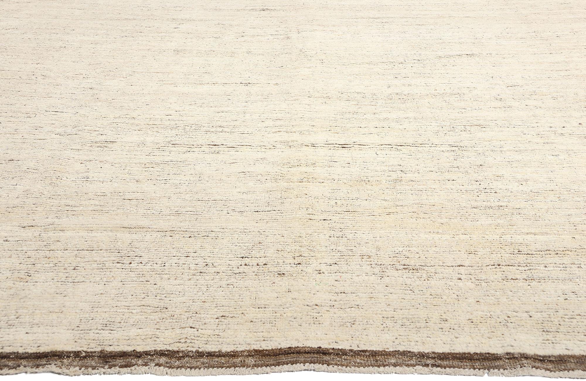 Hand-Knotted Organic Modern Moroccan Minimalist Rug, Tranquil Japandi Meets Cozy Cohesiveness For Sale