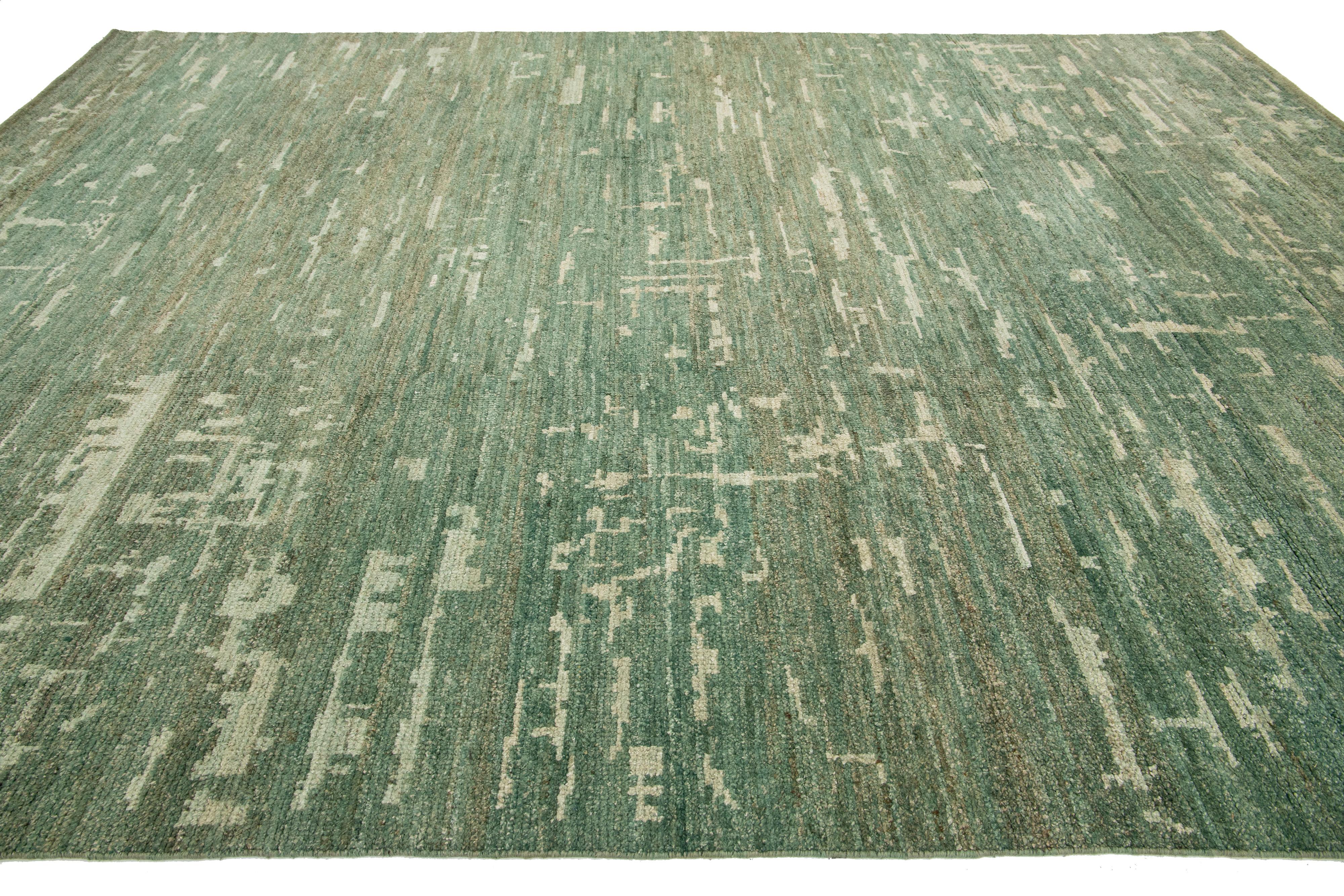 Organic Modern Moroccan Oversized Wool Rug In Green In New Condition For Sale In Norwalk, CT