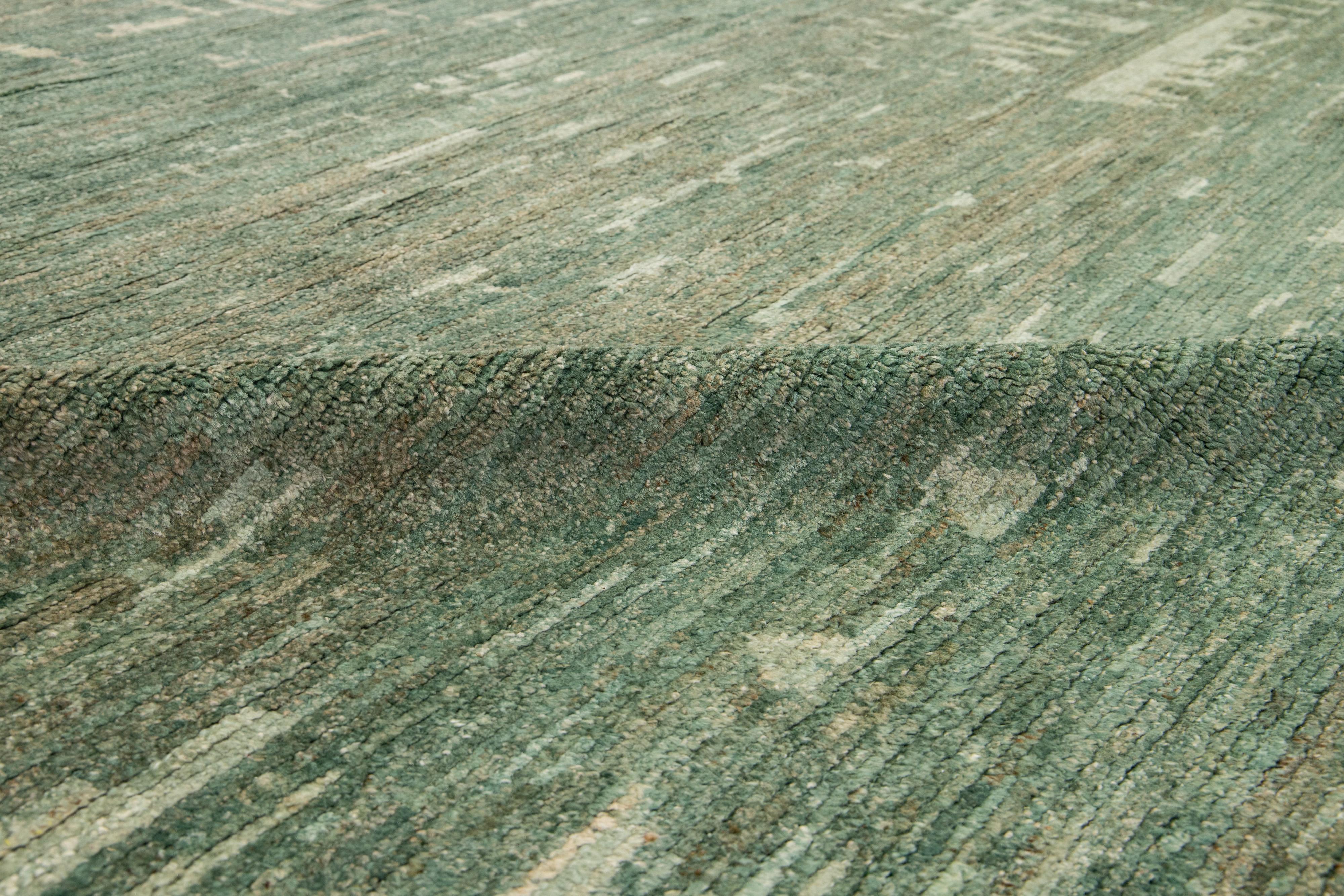 Organic Modern Moroccan Oversized Wool Rug In Green For Sale 2