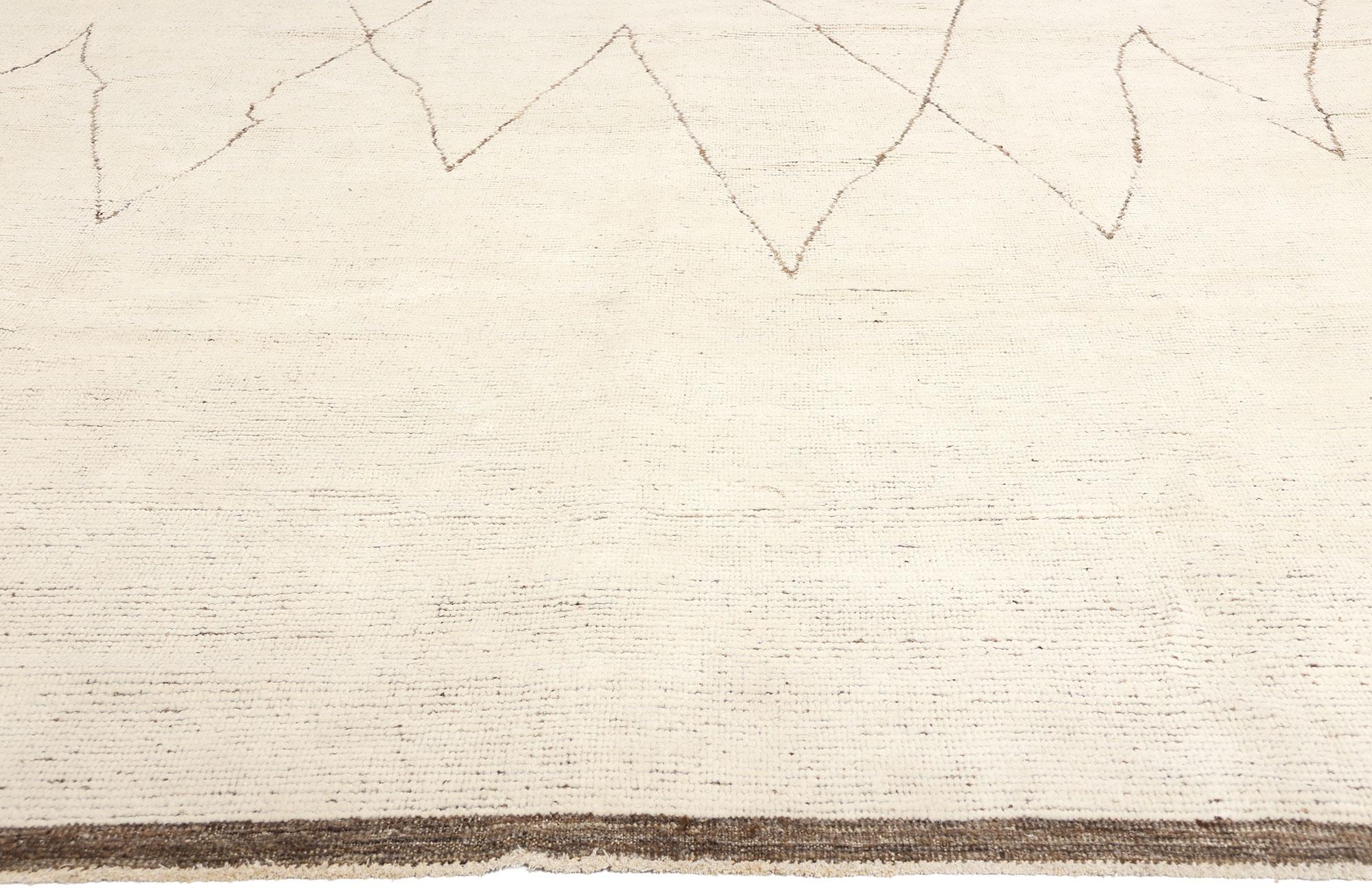 Hand-Knotted Organic Modern Moroccan Rug, Tranquil Japandi Meets Wabi-Sabi Enchantment For Sale