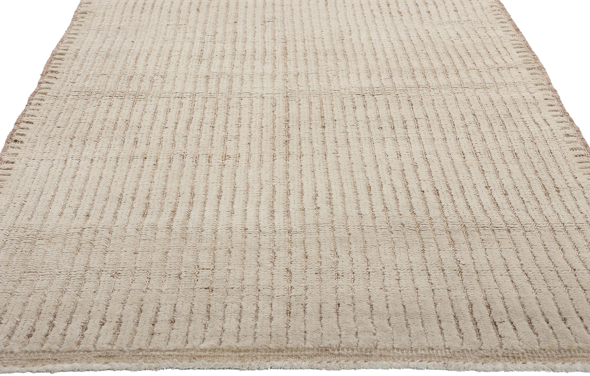 Pakistani Organic Modern Moroccan Striations High-Low Rug For Sale