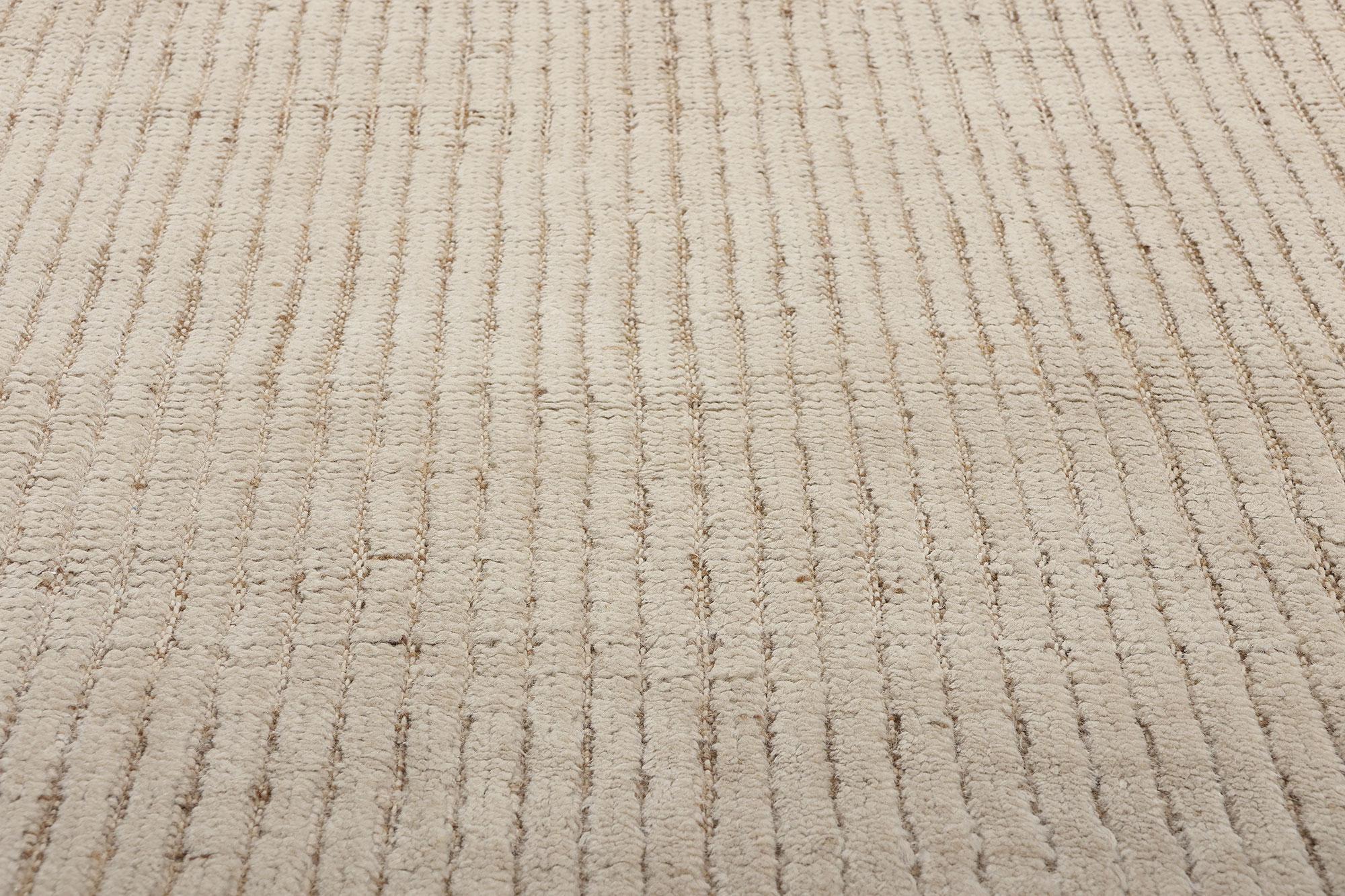 Hand-Knotted Organic Modern Moroccan Striations High-Low Rug For Sale