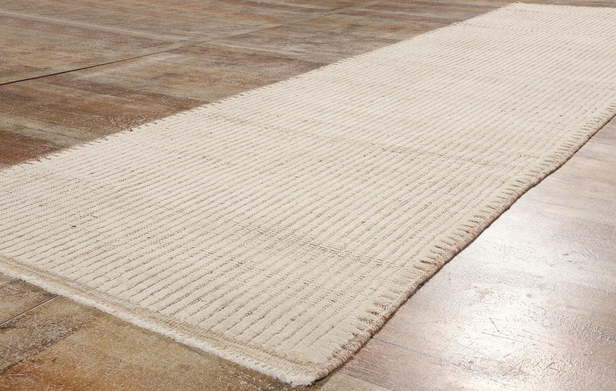 Contemporary Organic Modern Moroccan Striations High-Low Rug For Sale