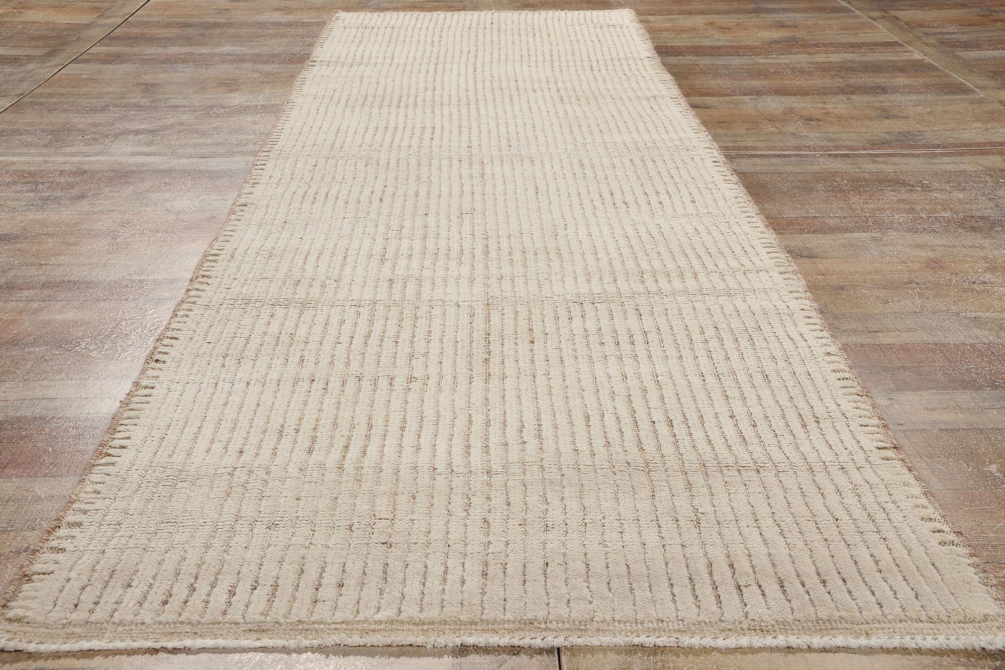 Wool Organic Modern Moroccan Striations High-Low Rug For Sale
