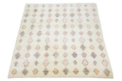 Organic Modern Moroccan Style Ivory Shaggy Wool Rug With Geometric Pattern