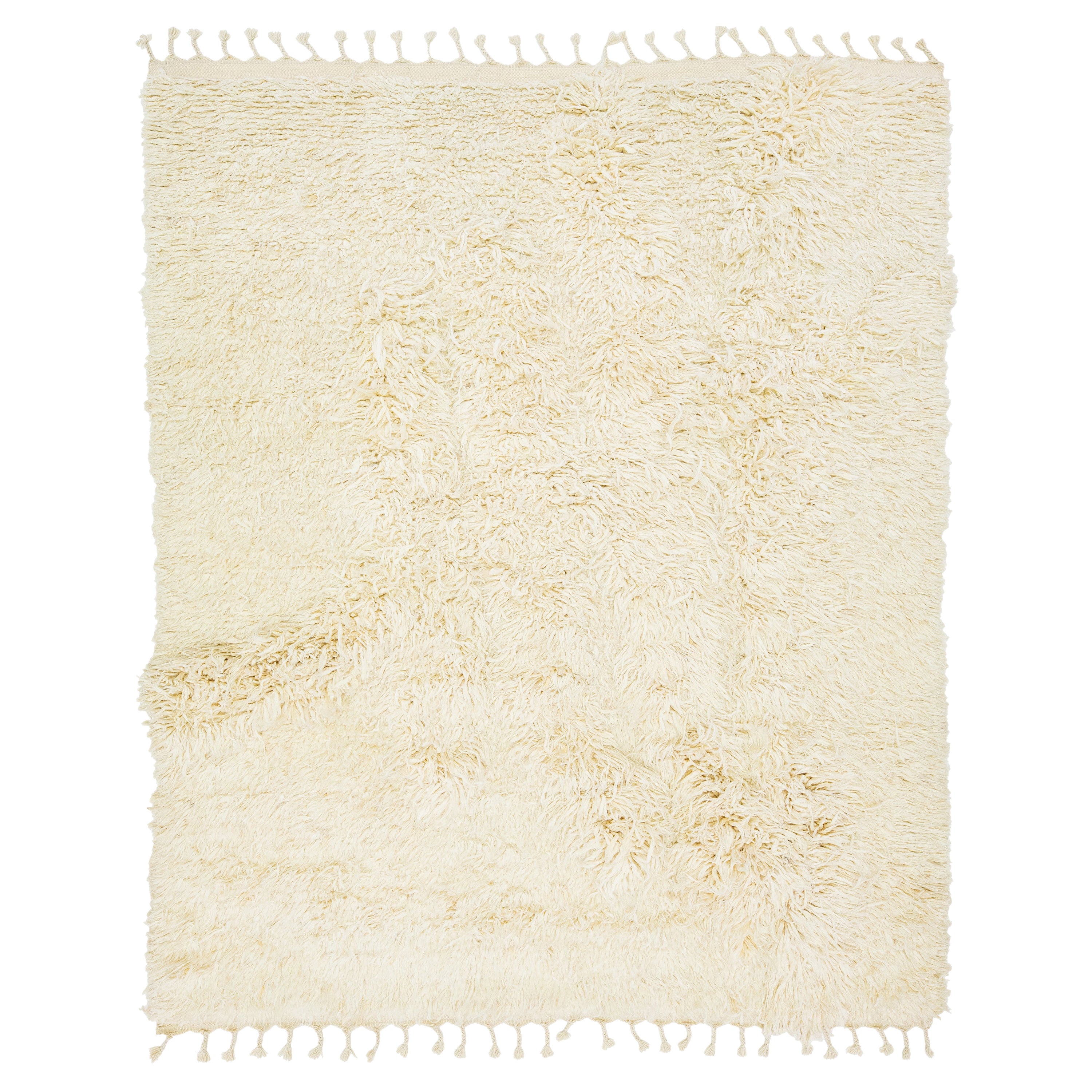 Organic Modern Moroccan Style Shaggy Wool Rug In Ivory
