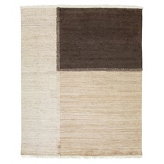 Organic Modern Moroccan Wool Rug In a Beige and Brown Geometric Design
