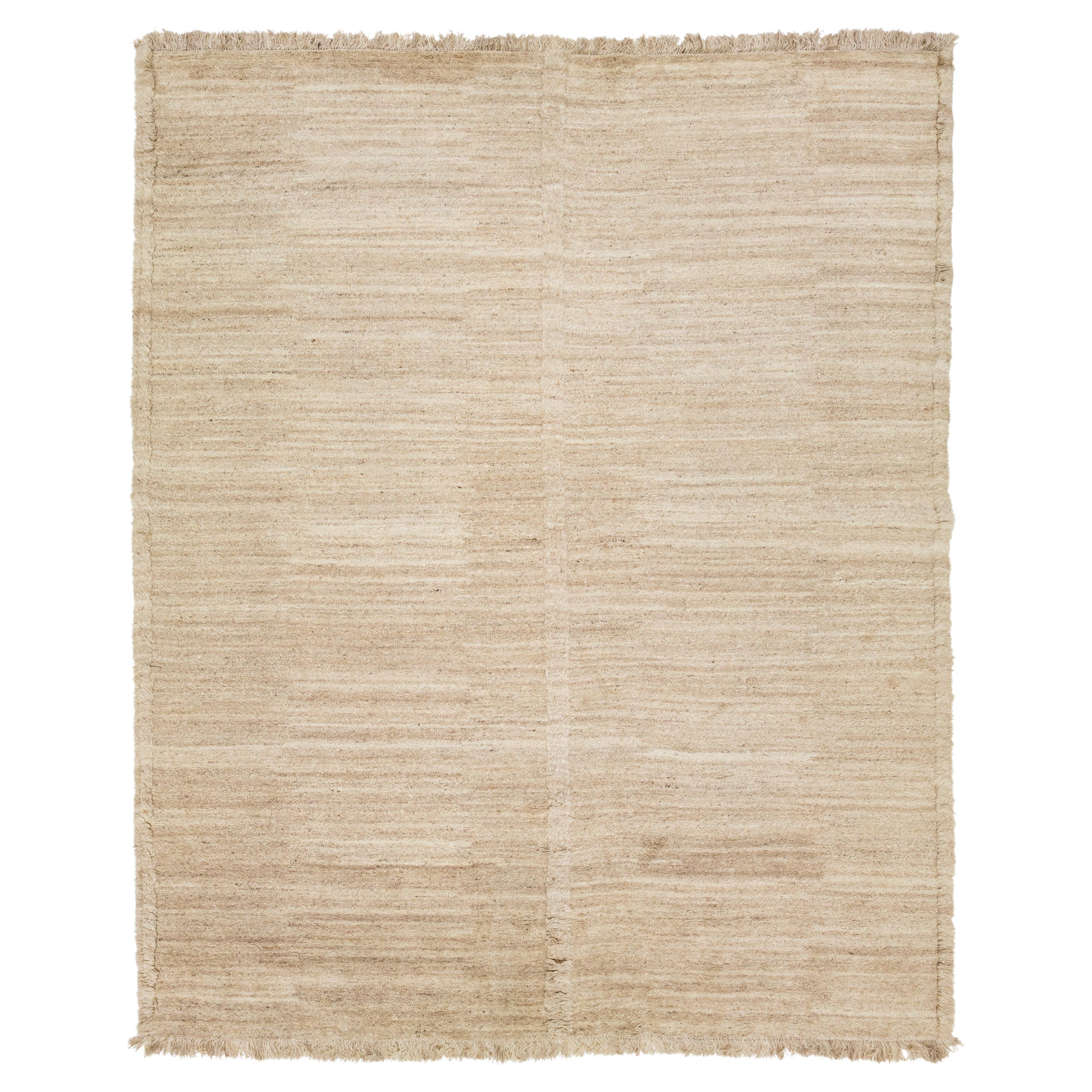 Organic Modern Moroccan Wool Rug In a Solid Light Brown Design