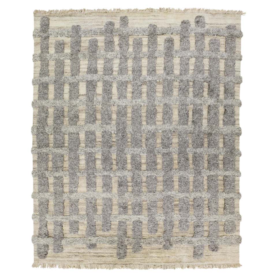 Organic Modern Moroccan Wool Rug In Beige with Geometric Pattern For ...