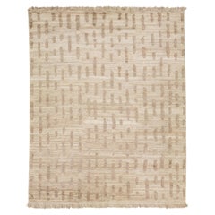 Organic Modern Moroccan Wool Rug In Beige with Geometric Pattern