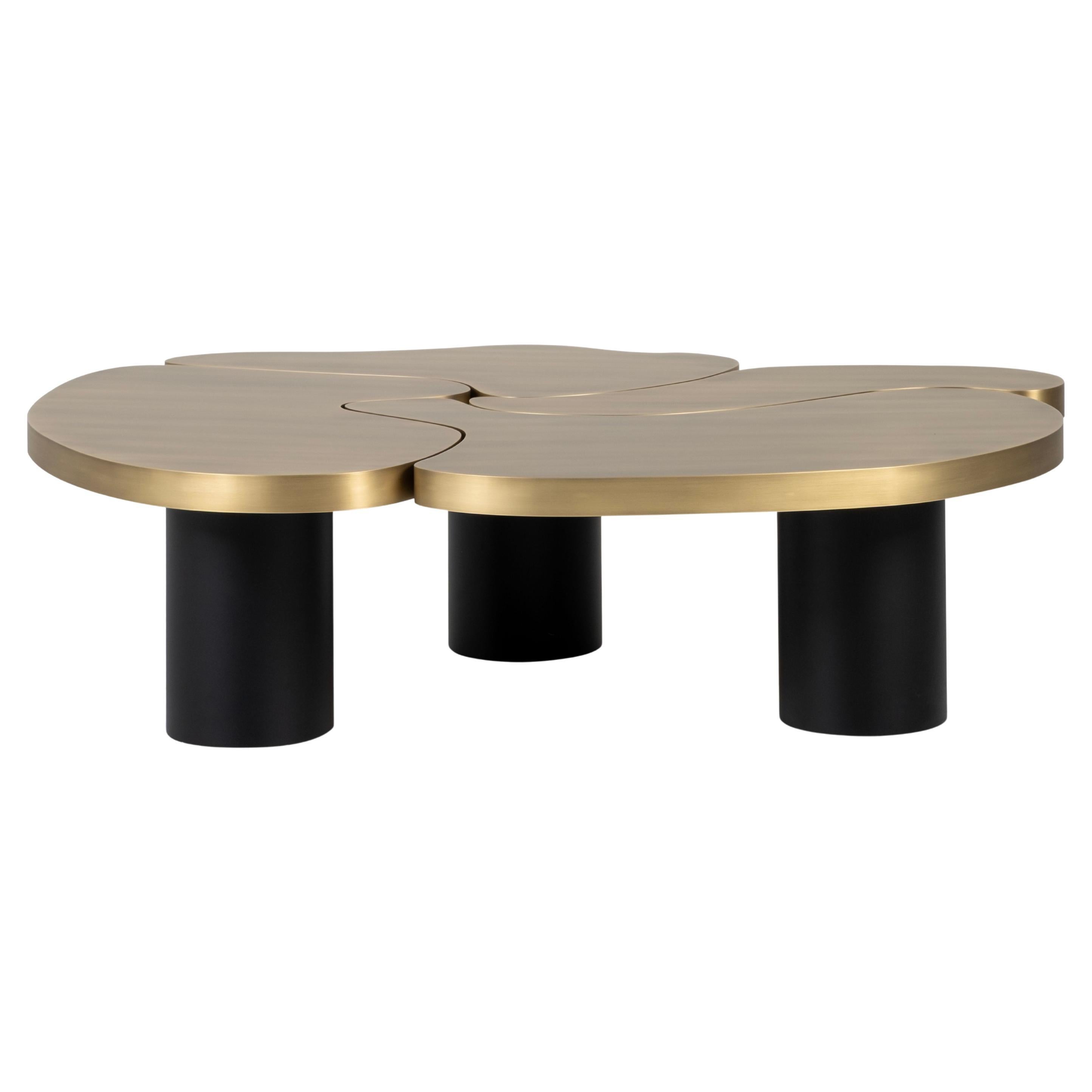 Tavolino moderno organico MyBrain, ottone, ebano, fatto a mano da Greenapple